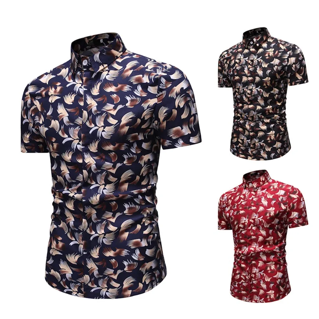 

Short Sleeve Men Shirt Hawaiian Casual Shirt Male Slim Fit Summer Pattern Shirts Flamingos Cotton Mens Dress Shirts Streetwear