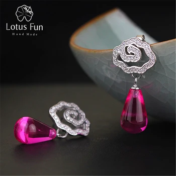 

Lotus Fun Real 925 Sterling Silver Natural Agate Creative Handmade Fine Jewelry Special Cloud Drop Earrings for Women Brincos