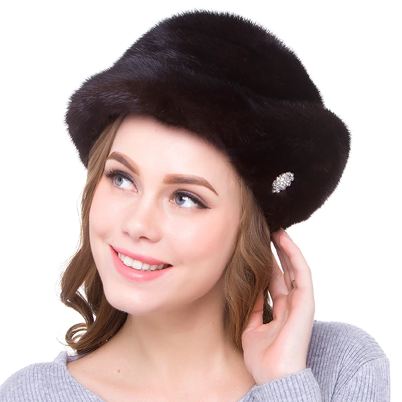 

100% Real natural whole Mink fur hat women winter with full fur fashion elegant mink fur cap