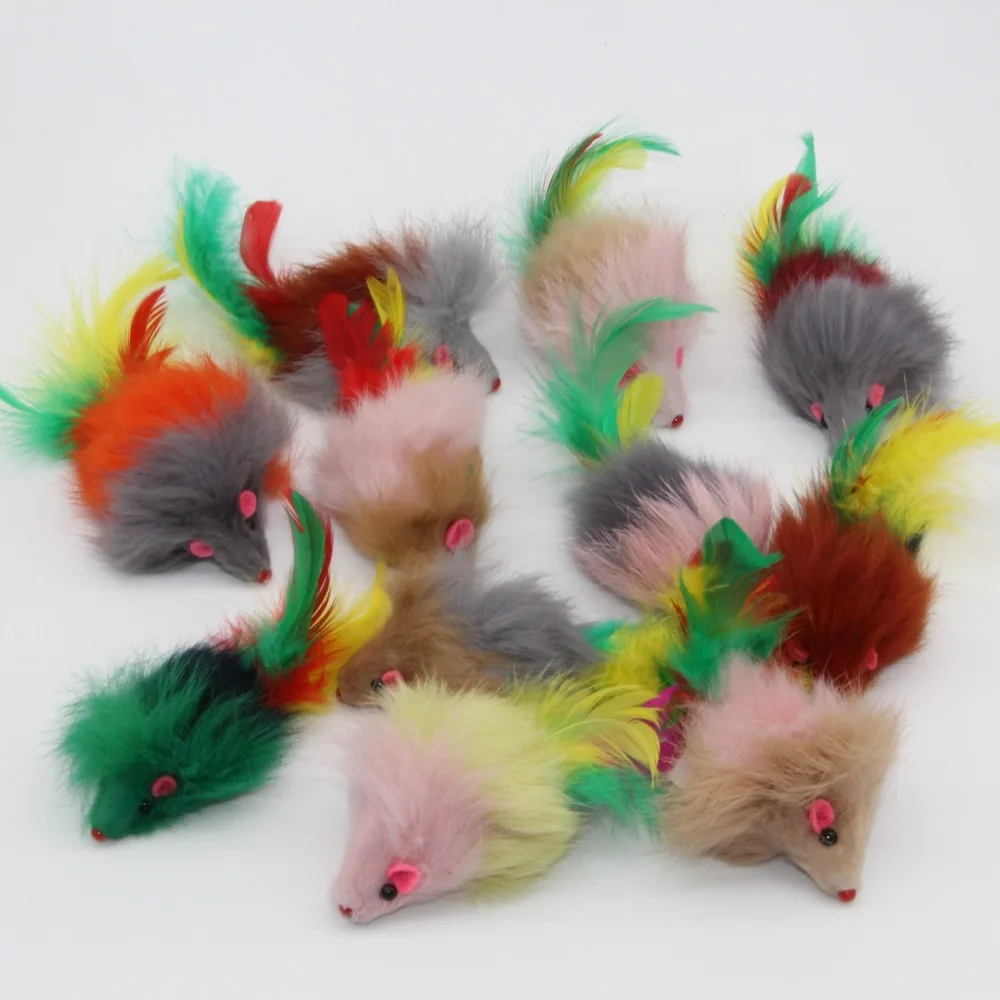 Westrice длинношерстные различные цвета Кролик хвост перья игрушка для кошек, мышь укуса забавные кошки игрушки в виде мышей 15 штук 3 см