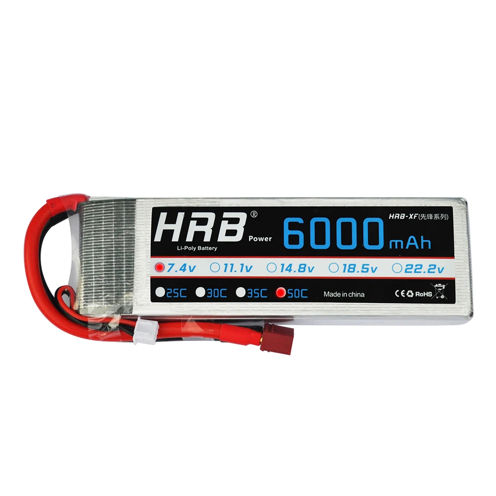Hrb RC Lipo 2S батарея 7 4 в 6000 мАч 50C Max 100C аккумуляторная для Traxxas автомобиль модель Trex 500