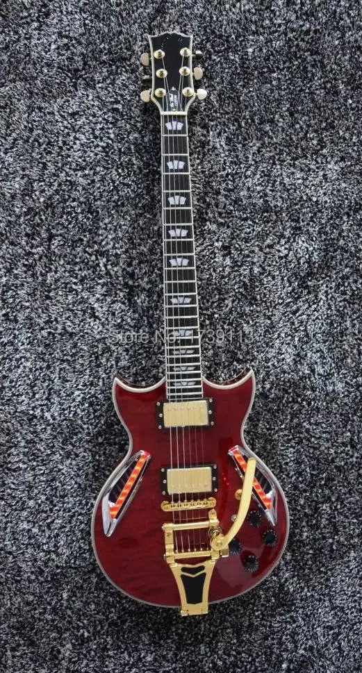 

Bigsale ES-335 Guitar Quilted Maple Top Led Lights Gold Bigsby Tremolo Ebony Fretboard Free Shipping