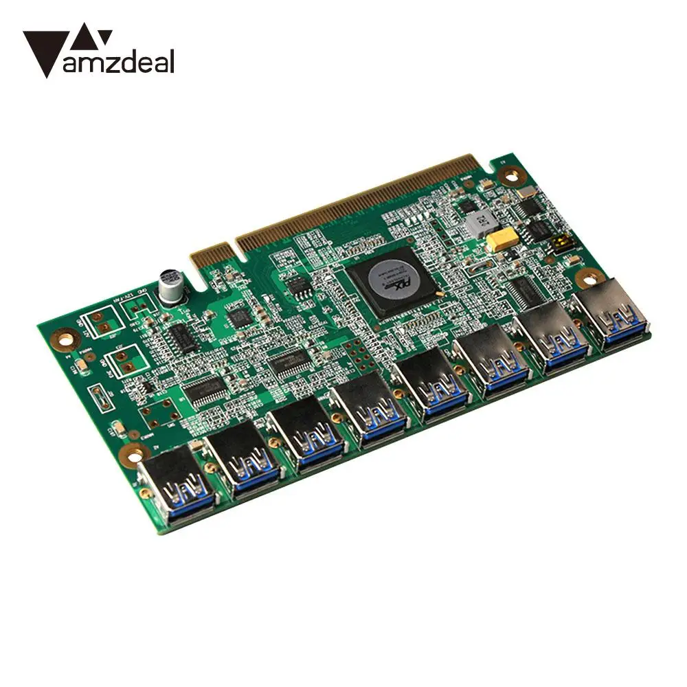 

amzdeal Display Adapter Card Mining Expansion Card Riser Card High Speed PCI-E 16X To 8 Ports USB3.0 PCI-E 1 To 8 BTC LTC ETH