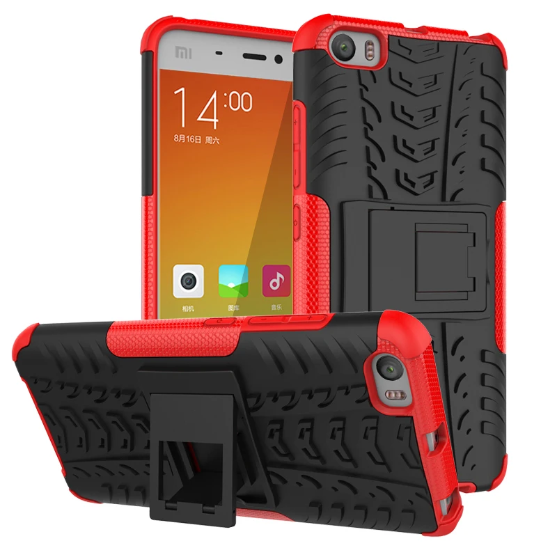 

TPU & PC Dual Armor Cover For Xiaomi 5 with Stand Holder Hard Silicone Anti-Skid Heavy Rugged Case For Xiaomi MI 5 MI5 Cases