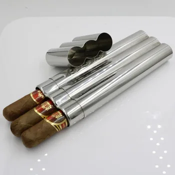 

High Quality304 Stainless Steel three Cigar Tube Box Exquisite Mirror Polished Cigar Case cigar can uesd all cigar