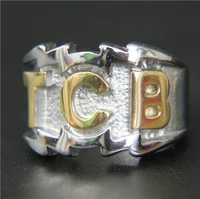 2017 Cool Big Golden TCB Ring 316L Stainless Steel Mens Fashion Motor Biker Ring 1