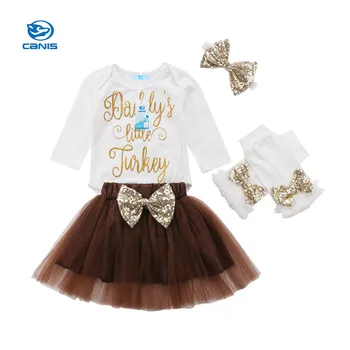 

Thanksgiving Festival Baby Girls infant Outfits 4PCS Rompers Tops Tutu Skirts Headband Leg Warmer Baby Infant Clothes Set