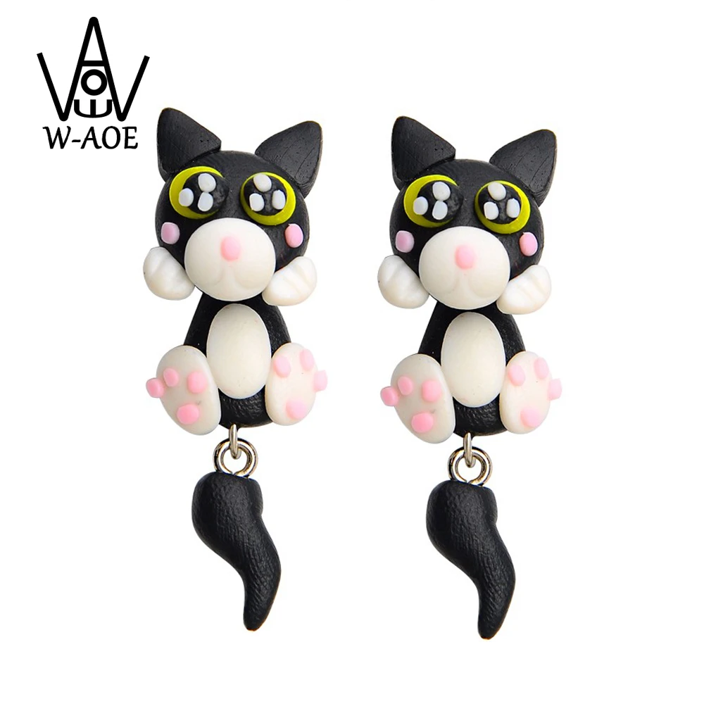 Ttpaiai 30 Boucles D Oreilles En Argile Polymere Chat Noir Mignon Dessin Anime Animal 3d Pour Femmes Et Filles Meilleur Cadeau Aliexpress