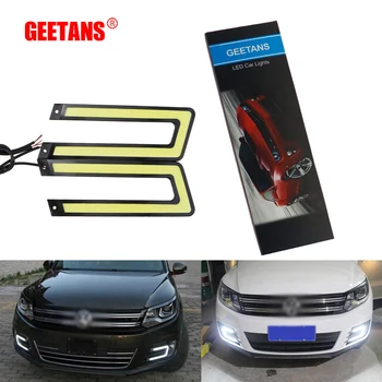 

GEETANS 2pcs White ice blue COB Led Daytime Running Light DRL Headlight Fog Lamp DC12V Car Light Source U Shape 6000K