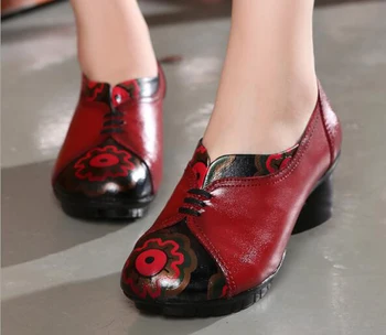 

Ethnic Style Female Single Shoes Ladies Real Cow Leather Casual Fahion Women's Shoes Thick with Mid-heel Leather Shoes
