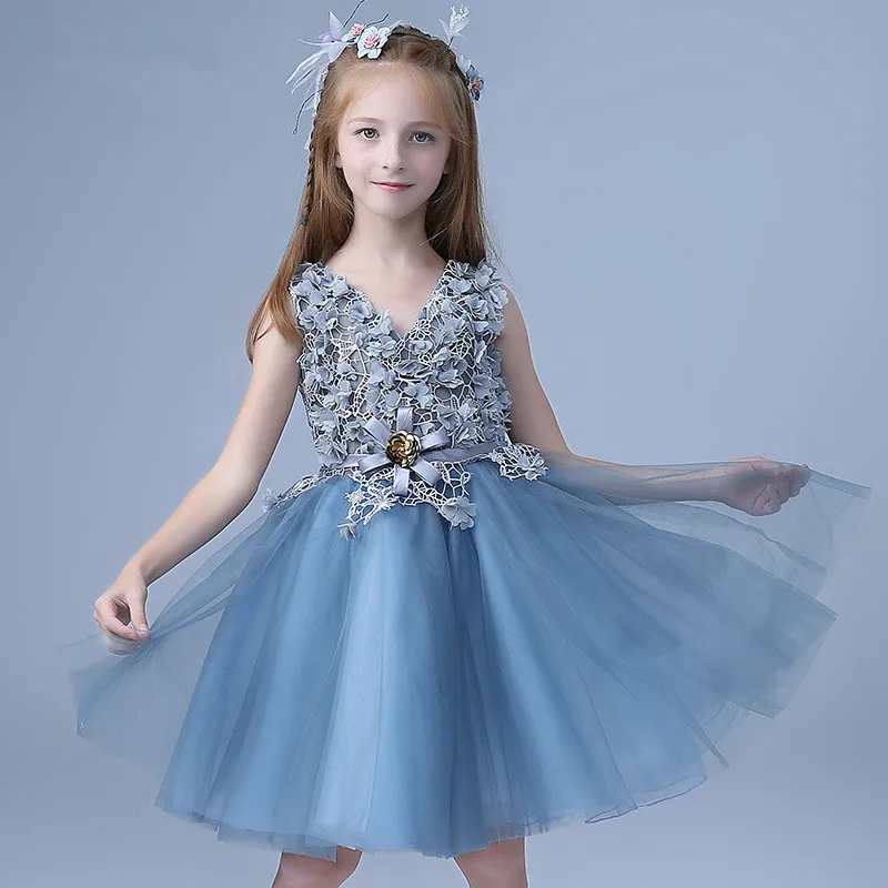 

Flower Girl Dresses Child Navy Blue Sleeveless Fancy Formal Vestidos 2018 Kids Clothes For Girls Of 3 To 14 Year Old RKF184016