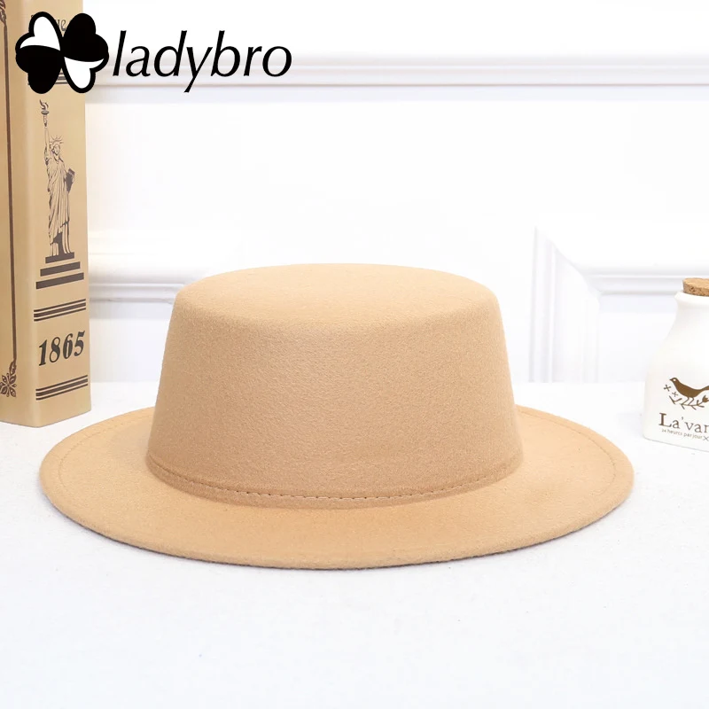 Ladybro, имитация шерсти, шляпа для мужчин, плоская шляпа для женщин, фетровая шляпа с широкими полями, фетровая шляпа, женская кепка, Женская кепка, шляпа для женщин - Цвет: 001
