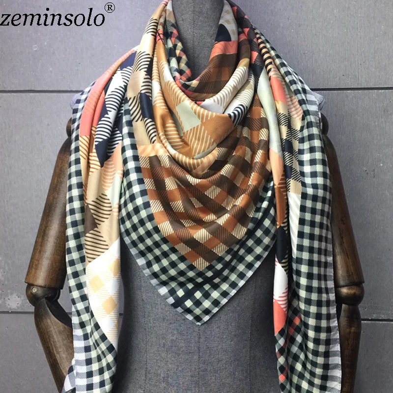 100% Twill Silk Scarf Women Print Shawl Echarpe Fourlard Femme Square Scarves For Women Hijab Bandanas Bufandas Mujer 130*130cm 4
