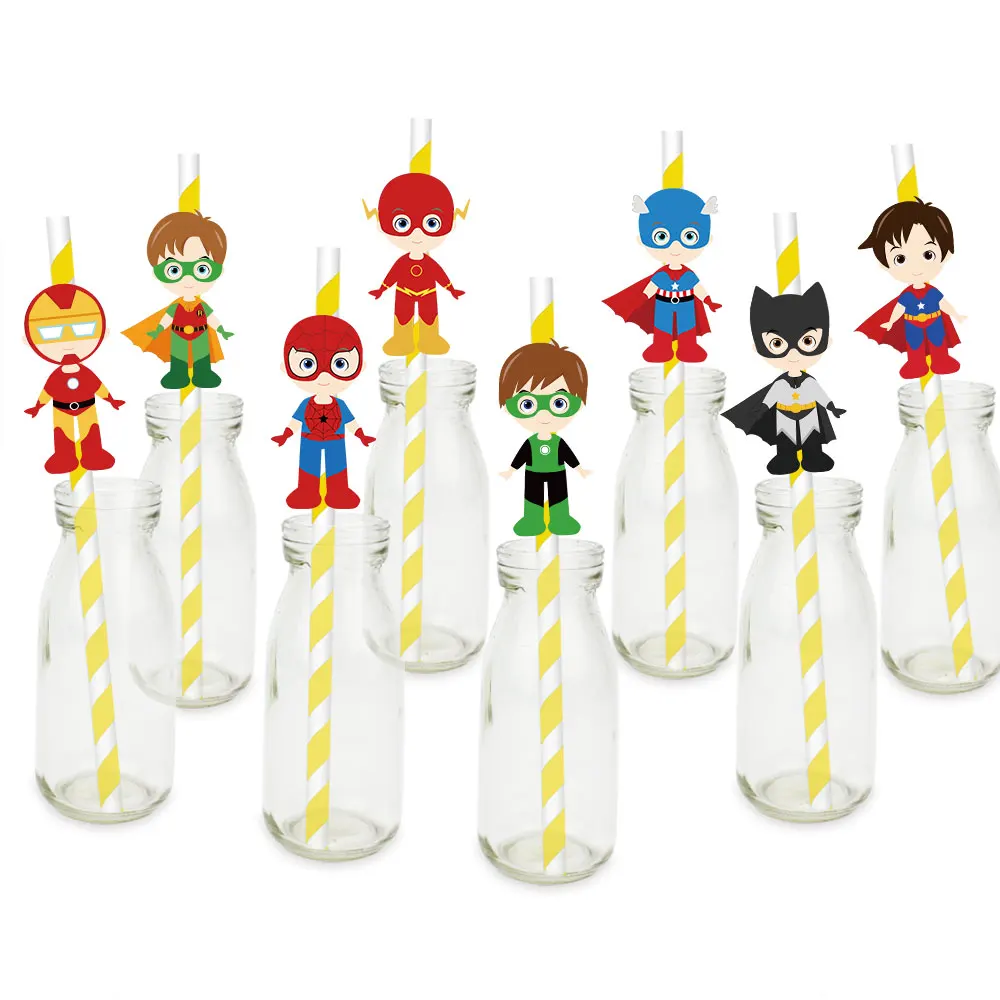 Super Hero Theme Boys Party Straws Superhero Boy Paper Straws Baby Shower Birthday Event Party Straw Decorations Supplies