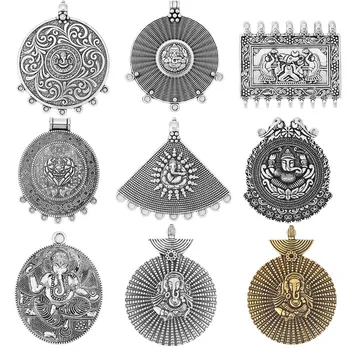 

2pcs Indian Ganesha Elephant Buddha Connector Pendants Flower Charms For Necklace Making Findings