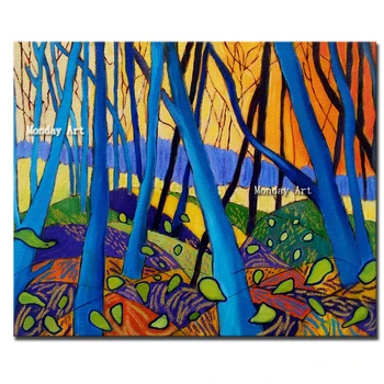

2019 Aritist 100% David Hockney Winter Wood painting with oil Enormous Sizes Canvas picture Poster For bedroom Wall Painting