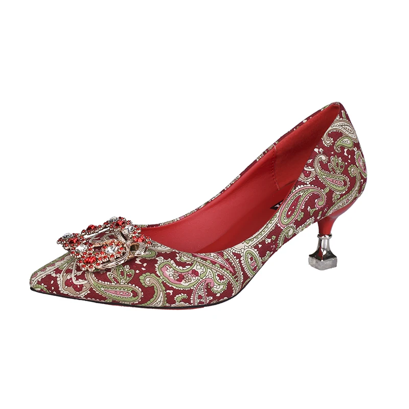 Г., пикантная Свадебная обувь для выпускного вечера женские туфли-лодочки удобные тонкие туфли на высоком каблуке с закрытым носком женские римские туфли на шпильке со стразами - Цвет: Pattern color 5cm