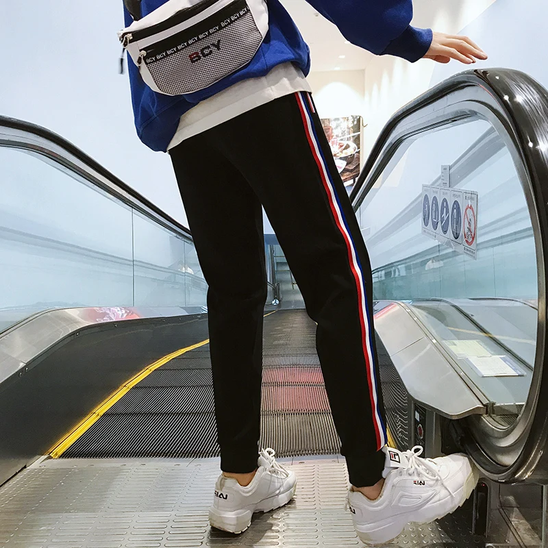 Fashion Casual Men's Pants Pants Spring And Autumn New M-4XL Color Pants Side Loose Nine Pants Black Personality Youth Popular