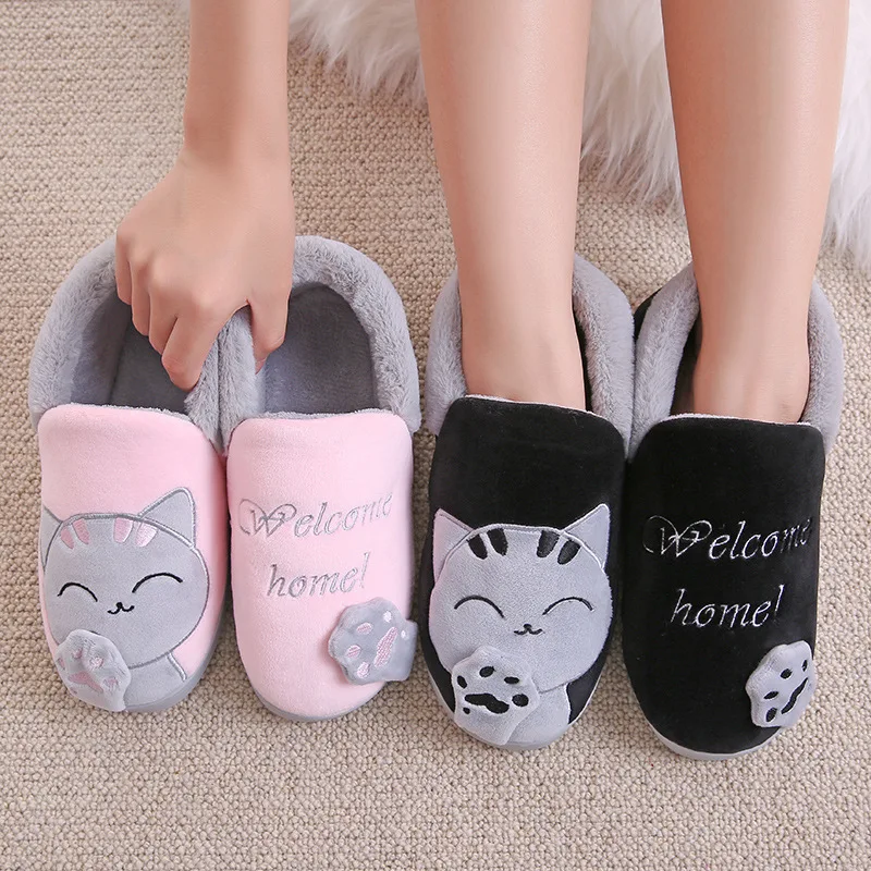 Aliexpress.com : Buy Non slip soft warm women home slippers cat cotton ...