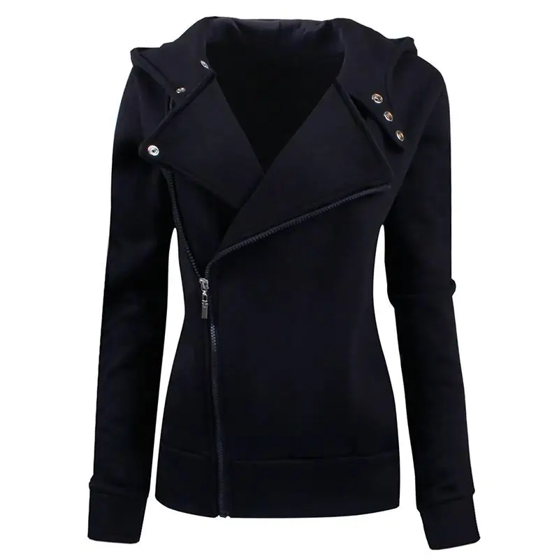 Casual Women Hoodie Sweatshirts Long Sleeve Hooded Slim Fit Zip-Up Hoodie Jacket Tops Plus Size Clothing Black WS1215E