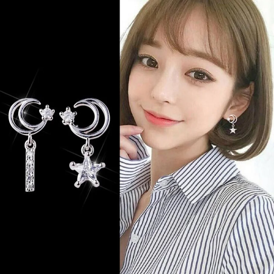 925 Sterling Silver Needle Mix And Match Moon Star Shining Earrings For Woman Fashion Girls' Jewelry Nice Gift | Украшения и