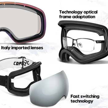 Frameless Anti-Fog Ski Goggles Night Lens Box Set 100% UV400 Protection Ski Snowboard Anti-Slip Strap Snow Goggles for Men Women 3