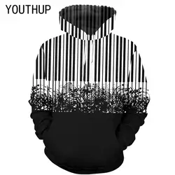 Youthup 2018 Новый Для мужчин пуловер с длинным рукавом Толстовки с капюшоном кофты 3D принт черные и белые клавиши уличная Повседневное Забавный