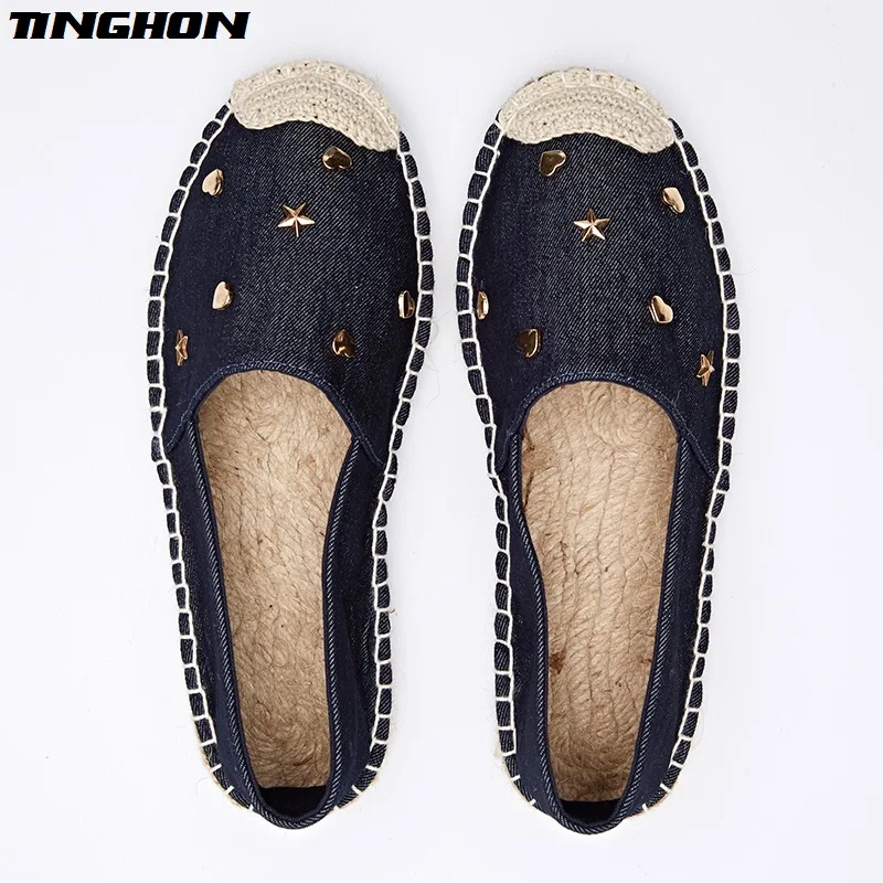 

TINGHON Fashion Ethnic Casual Espadrilles Flat New Women Star Moon Love Slip on Fishermen Hemp Rope Shoe
