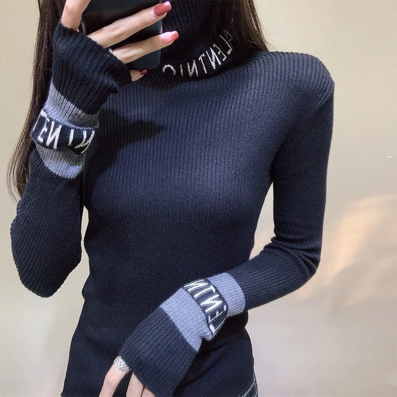 

2018 Limited Cotton Full Pullover Sweater Women Jumper 2019 Spring New Sweater Female Sleeve High Collar Knit Woman Turtleneck