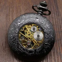 Hueco de La Vendimia Semi Automatic Skeleton Reloj de Bolsillo Mecánico Cadena Para Hombre Regalos P807WBWB