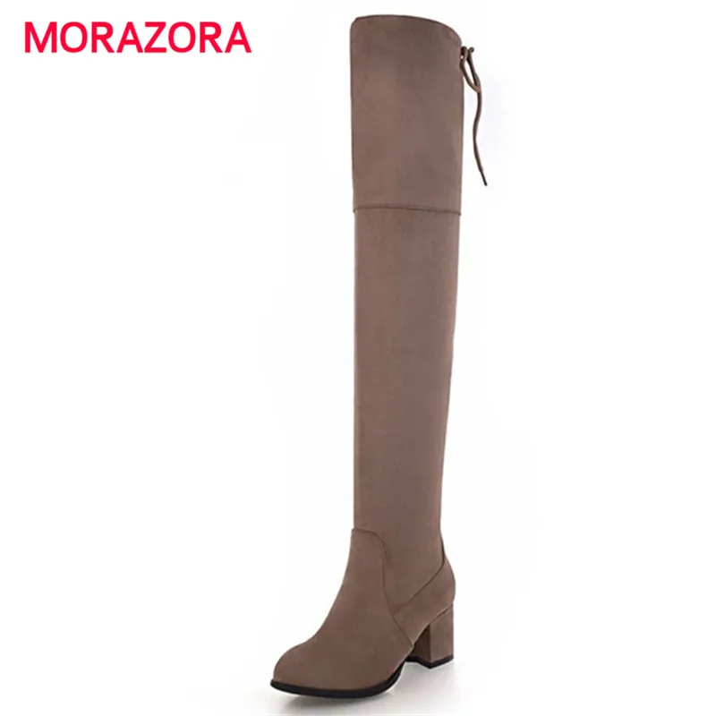 

MORAZORA big size autumn winter round toe square heel women boots fashion high heel over the knee boots slip on knight boots