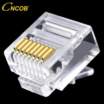 

cncob Cat5e utp flat network cable network connector 8P8C rj45 modular Ethernet connector RJ-45 short crystal head 50pcs