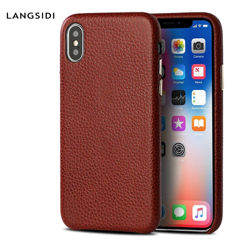 

Genuine Leather case For Iphone x xr xs max Shockproof Anti-fall funda back cover For iphone 5 6 7 8 6S Plus litchi marvel Armor