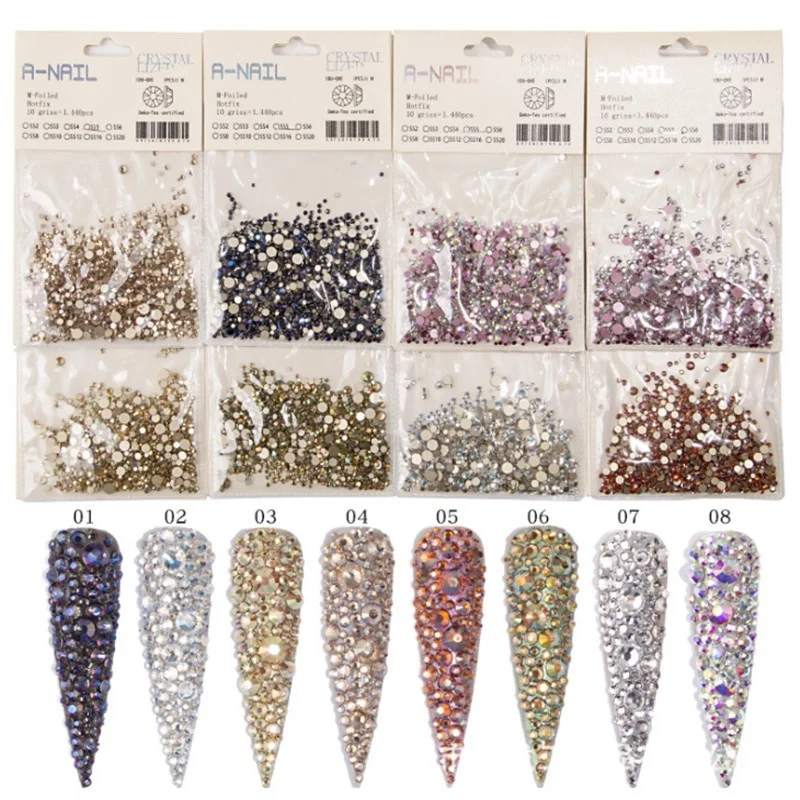 

Super Glitter 1440pcs SS2-SS20 Flatback Multicolor Non HotFix Rhinestones For Nail Art Decoration Shoes And Dancing Decoration
