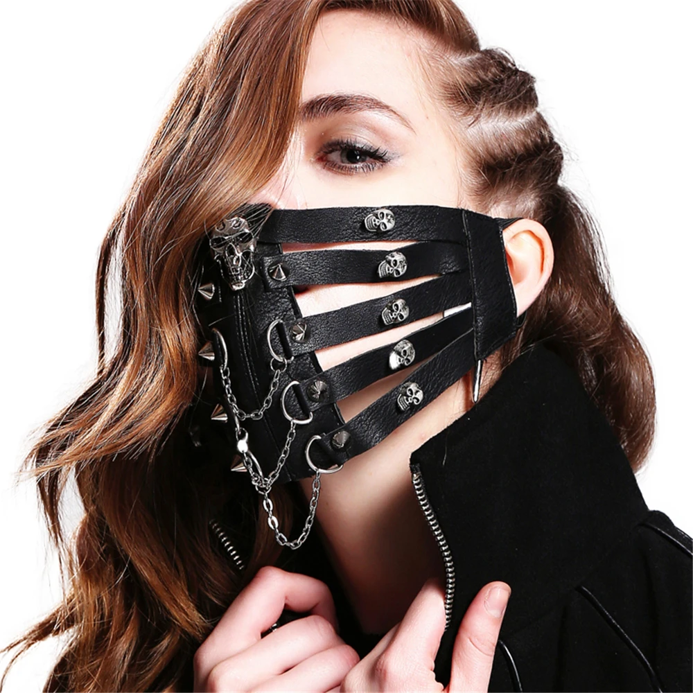 

DEVIL FASHION 2016 Fashion Rock skeleton stage perform mask punk Men and Women Leather mask