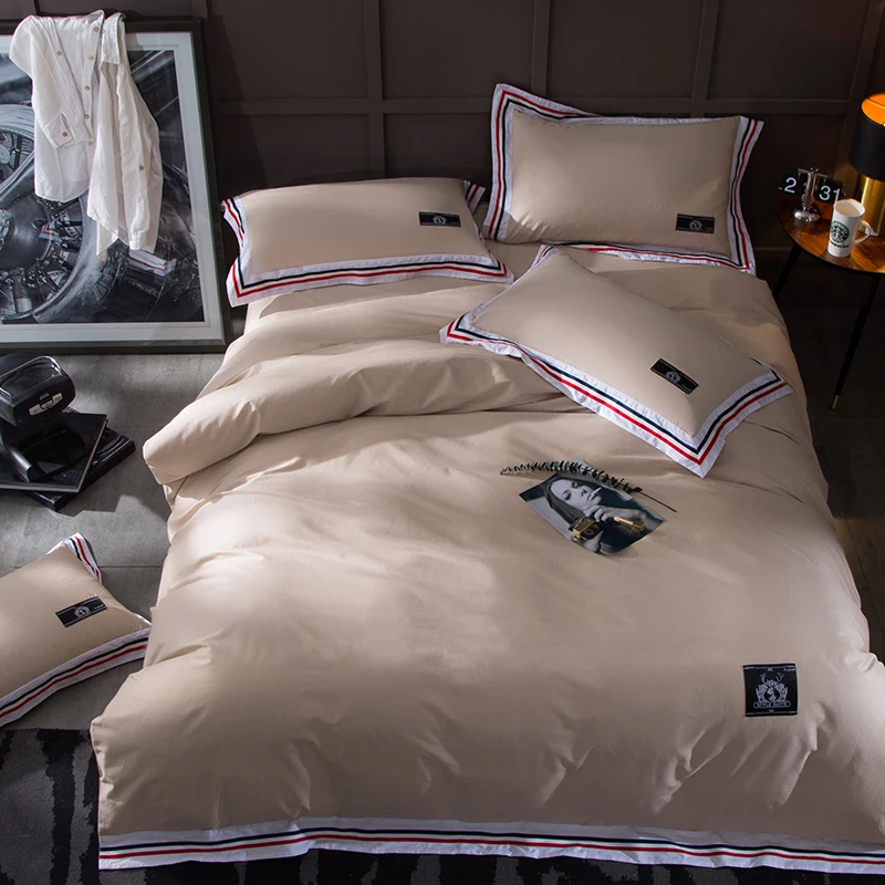 

Solid Color Grey Orange Blue Light Pink White Bedding Set Queen King Size Duvet Cover Bed Sheets Cotton Plain Home Textiles