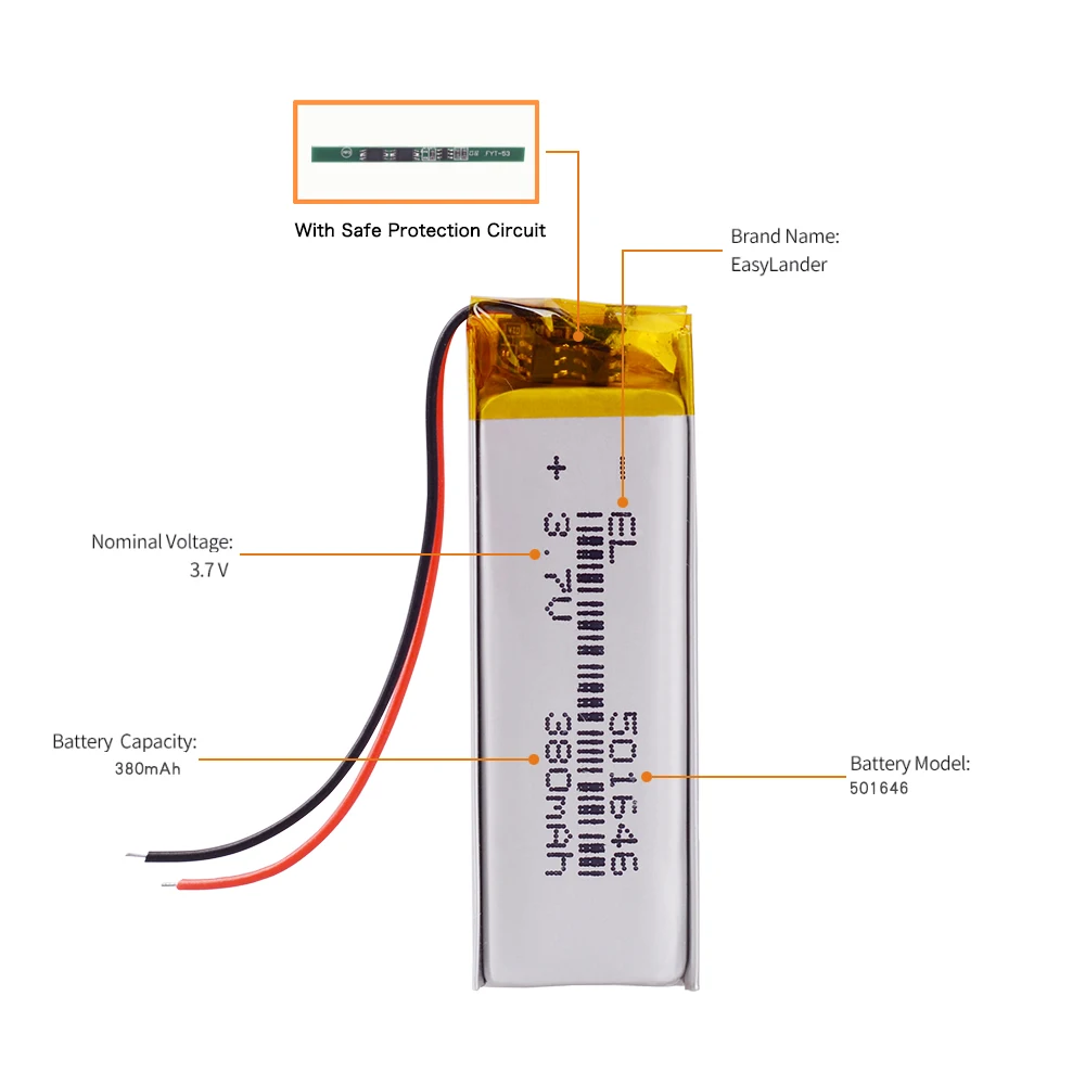 3,7 V 380mAh 501646 Литий-полимерная LiPo аккумуляторная батарея, ионные батареи для samsung YP-U5 плеера, маленькие игрушечные наушники