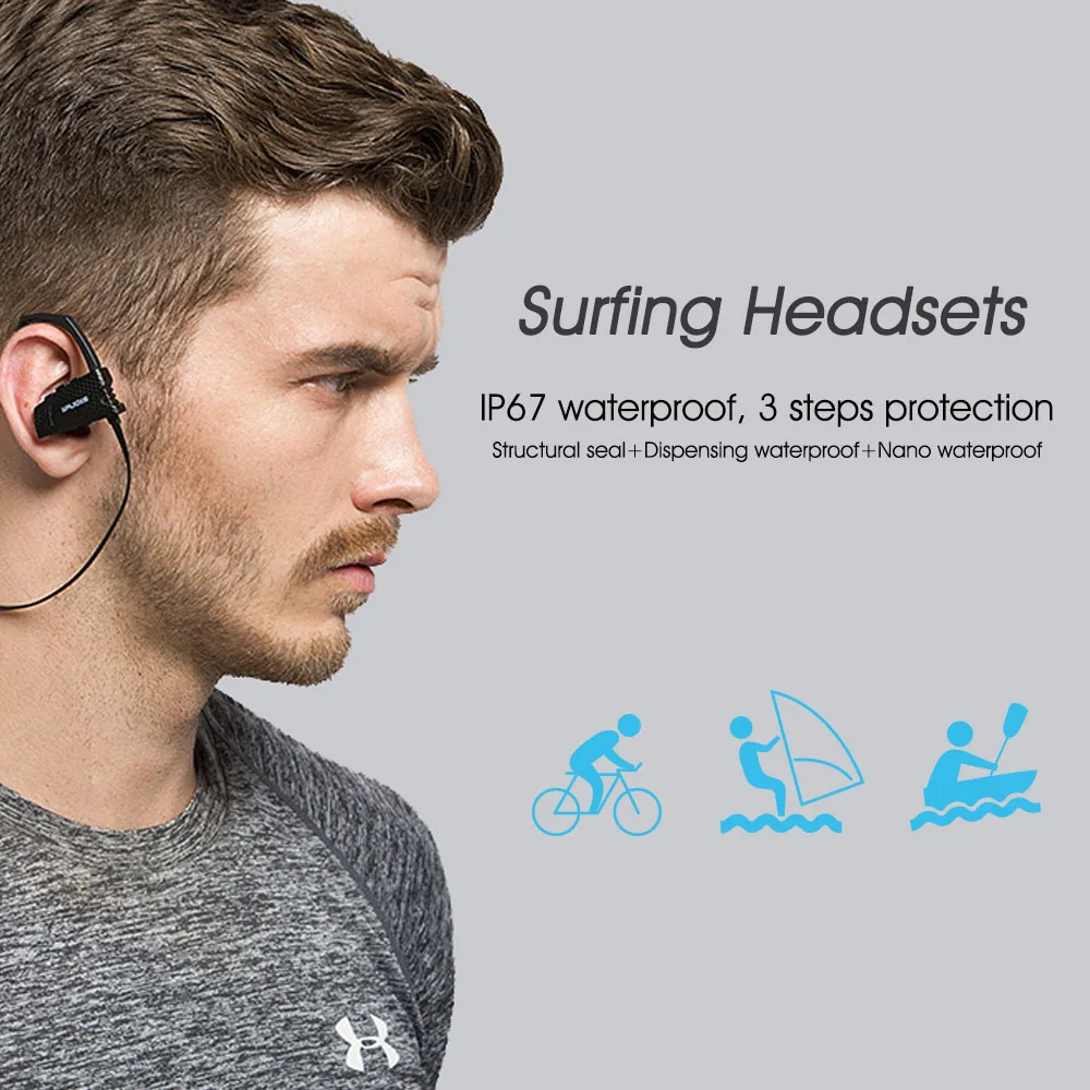 IPUDIS تصفح سماعة رأس لاسلكية IP67 للماء بلوتوث سماعة مشبك الأذن الضوضاء إلغاء ل رياضة مع ميكروفون