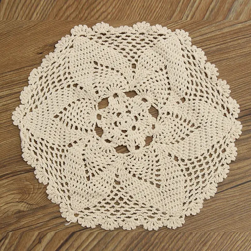 JX-LCLYL 300mm Round Hand Crochet Floral Lace Hollow Table Mat Cloth Doily Coaster Cotton Blend