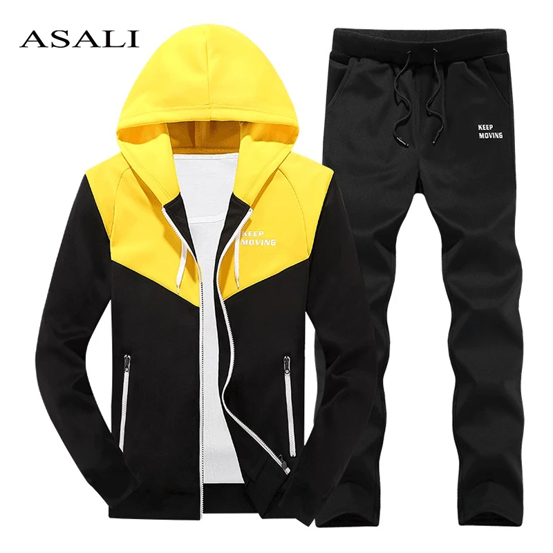 

Patchwork Mens Hoodies Set Autumn Two Piece Casual Tracksuit Men Hooded Jacket Pant Brand Clothes Sportswear Trainingspak Mannen