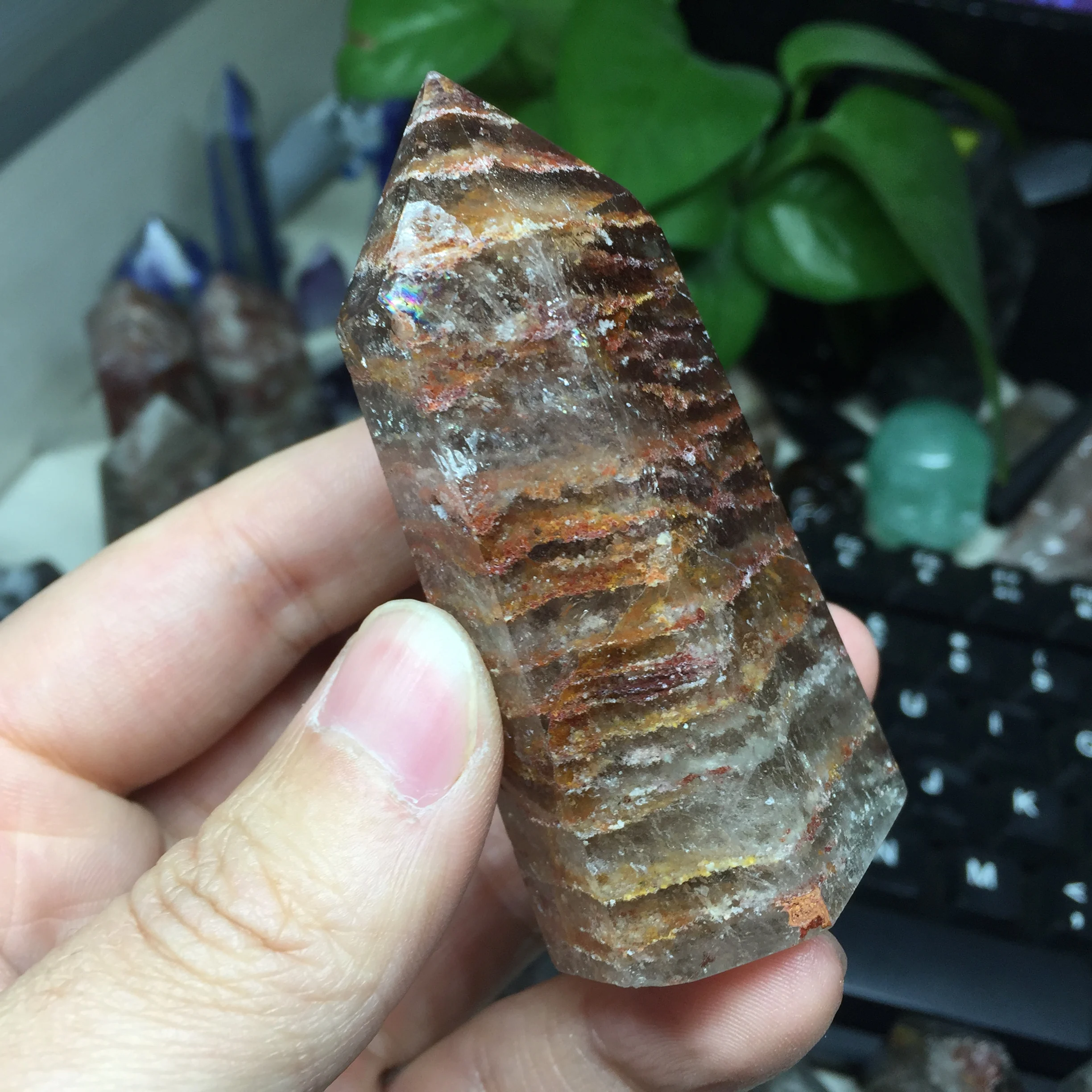 

121g Natural Healing Crystal Hierarchical Green Phantom Quartz Wand Decoration Stone #BH1168