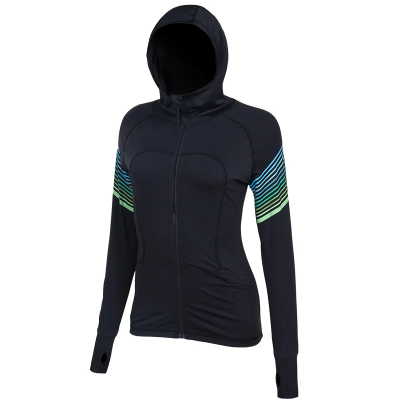 Vansydical куртка Для женщин с капюшоном для занятий йогой топы с длинными рукавами и Фитнес спортивной дышащий тренировки Беговая одежда - Цвет: FBF70102