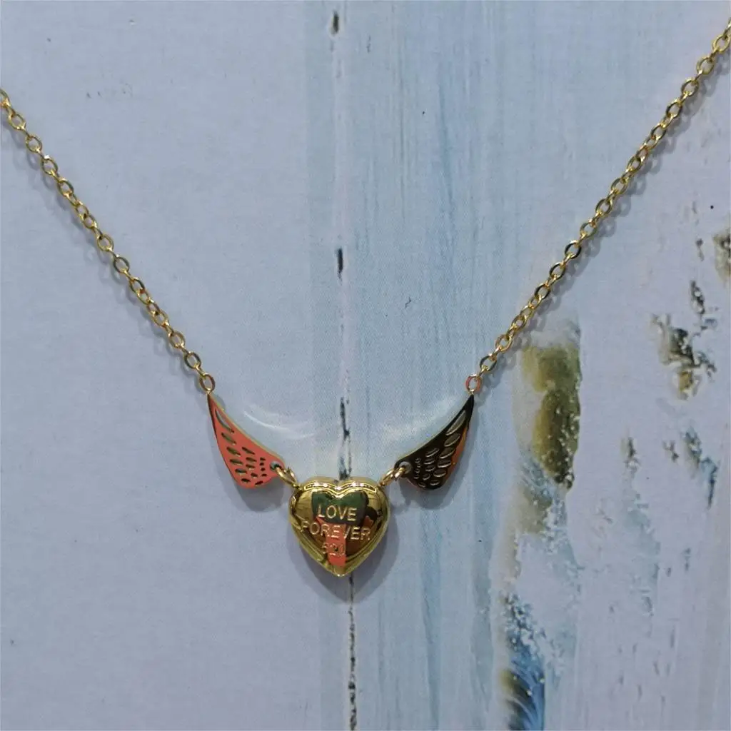 

CIARA ECO-Certification Good Stainless Steel Necklace Gold/Silver 45cm Curb Chains ANGEL HEART 10mm Pendant Girls