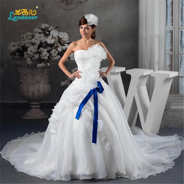 Free Shipping Elaborate Le Handmade Flower Strapless Ball Gown Free Shipping Elaborate Le Handmade Flower Strapless Ball Gown Chapel Train Zipper White Wedding Dress With