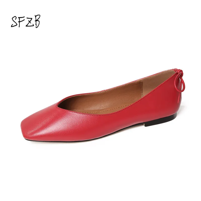 

SFZB size 34-40 Genuine Leather shoes Women square toe Pumps Sapato feminino low Heels Leather Fashion Party Shoe