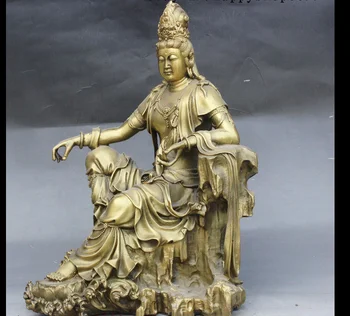 

zhmui88002253<<++16" China Buddhism Brass Free Seat Kwan-yin Guanyin Boddhisattva Goddess Statue