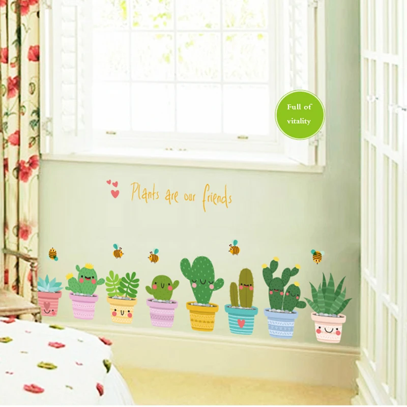 JX-LCLYL DIY Pot Culture Vinyl Wall Sticker Window Decals Pot Flower Cactus Decor