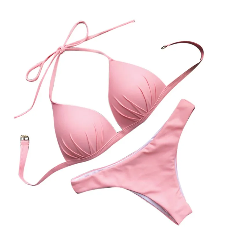 Women's Bikini Solid Set Swimsuit Two Piece Filled Bra Swimwear Beachwear Top Bra Bikini 2019 new Sexy Bikini #3F15 (4)