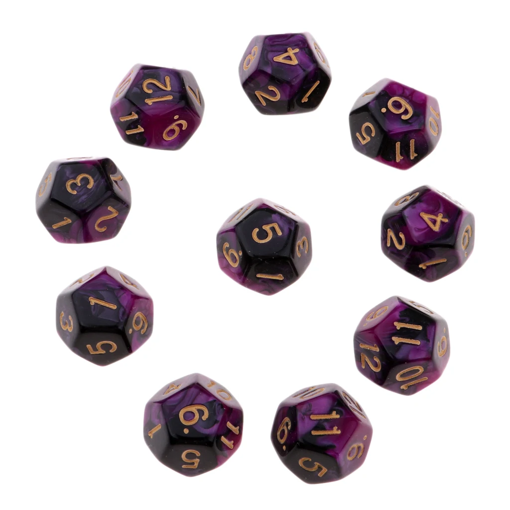 Pack of 10 Multi-sided Dice Polyhedron Dice Set D12 for D&D / TRPG Tabletop Game Role Playing Dices