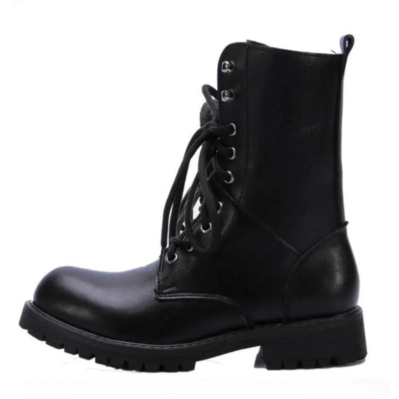 2019 Retro Combat Boots Winter British genuine Leather Military Boots punk rivet Charm Lace Up Men